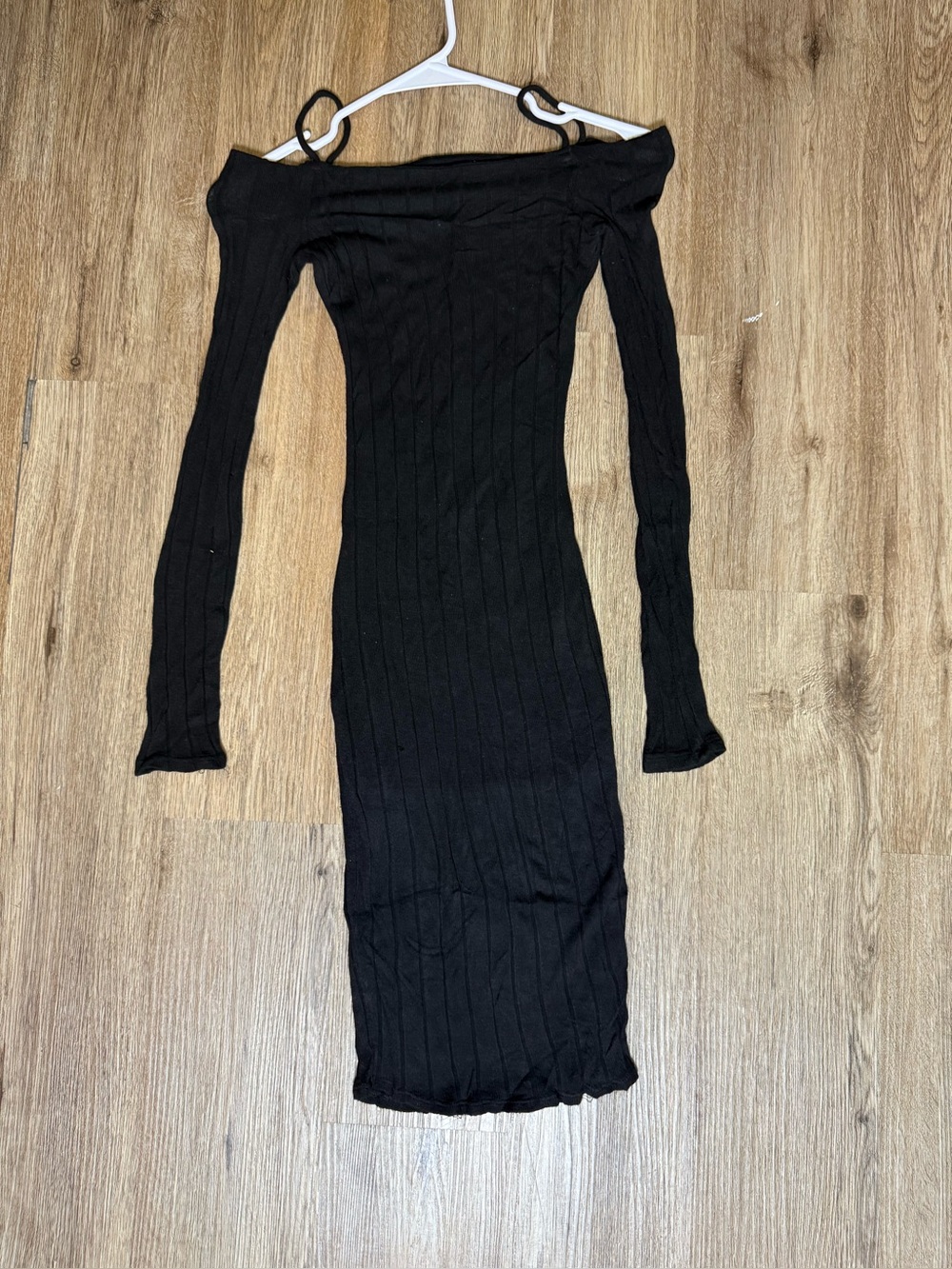 Fashion Nova Black Off-Shoulder Ribbed Long Sleeve Midi Dress